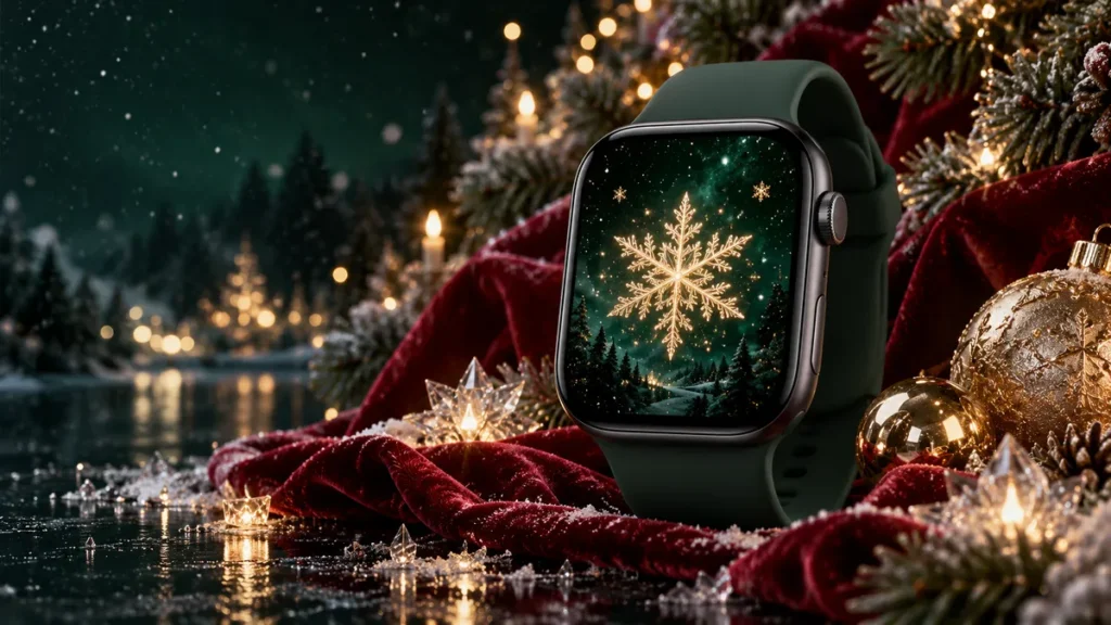 Apple Watch Christmas wallpaper golden snowflake festive ornaments