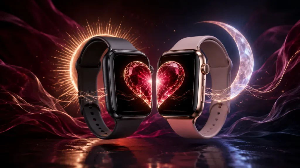 Apple Watch couple wallpaper his and hers matching heart design