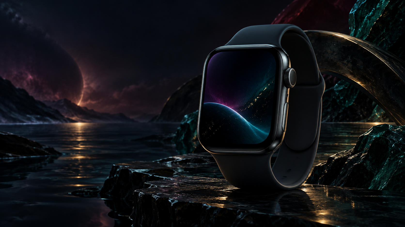 Apple Watch dark wallpaper deep blue purple mountain OLED