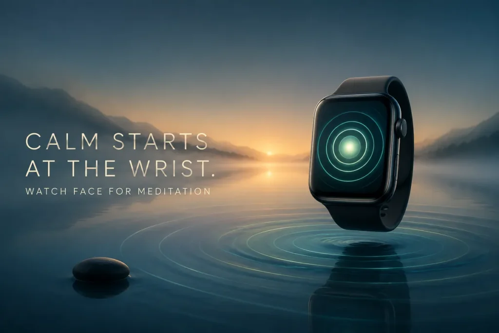 Apple Watch meditation face with breathe animation over calm water