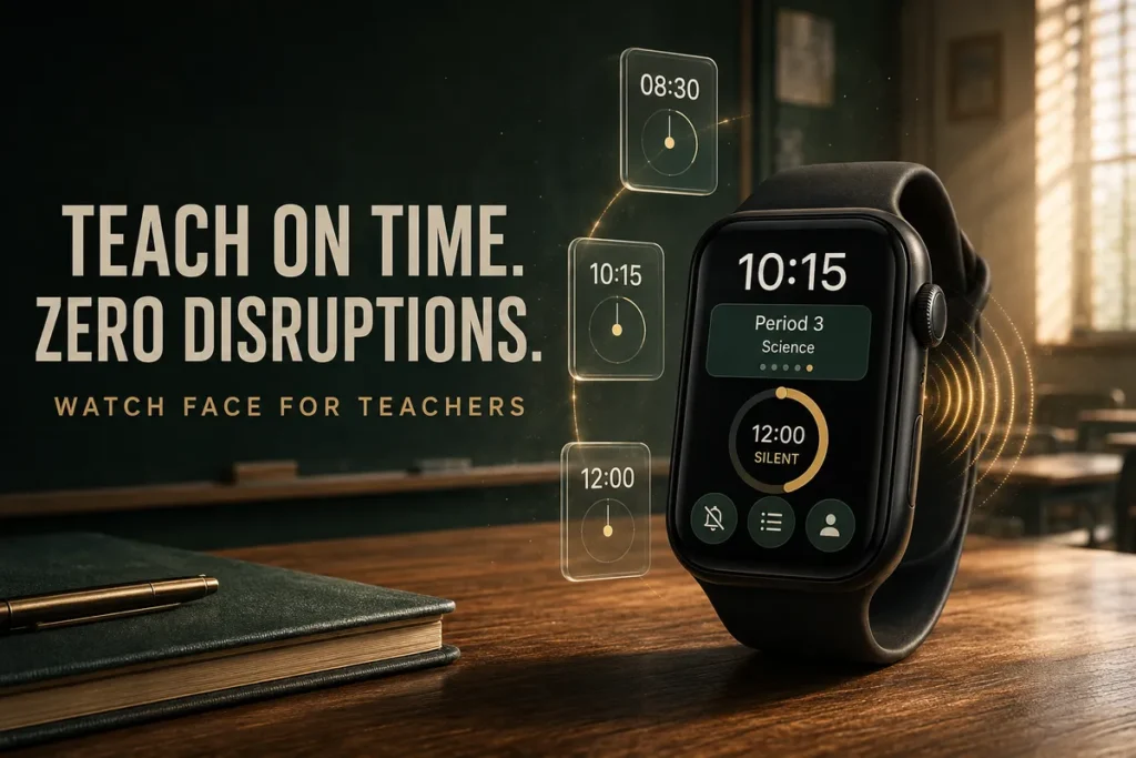 Apple Watch teacher face with period schedule timer and classroom silent mode
