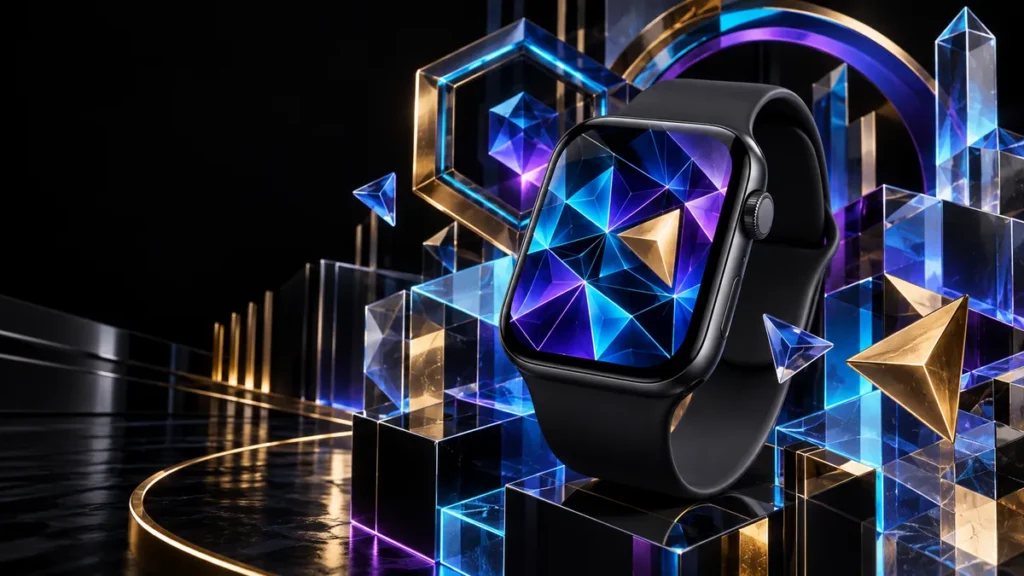 Apple Watch geometric wallpaper hexagon triangle crystal gold blue patterns