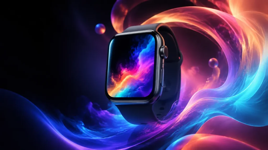 Apple Watch gradient wallpaper with colorful aura blend design on OLED screen