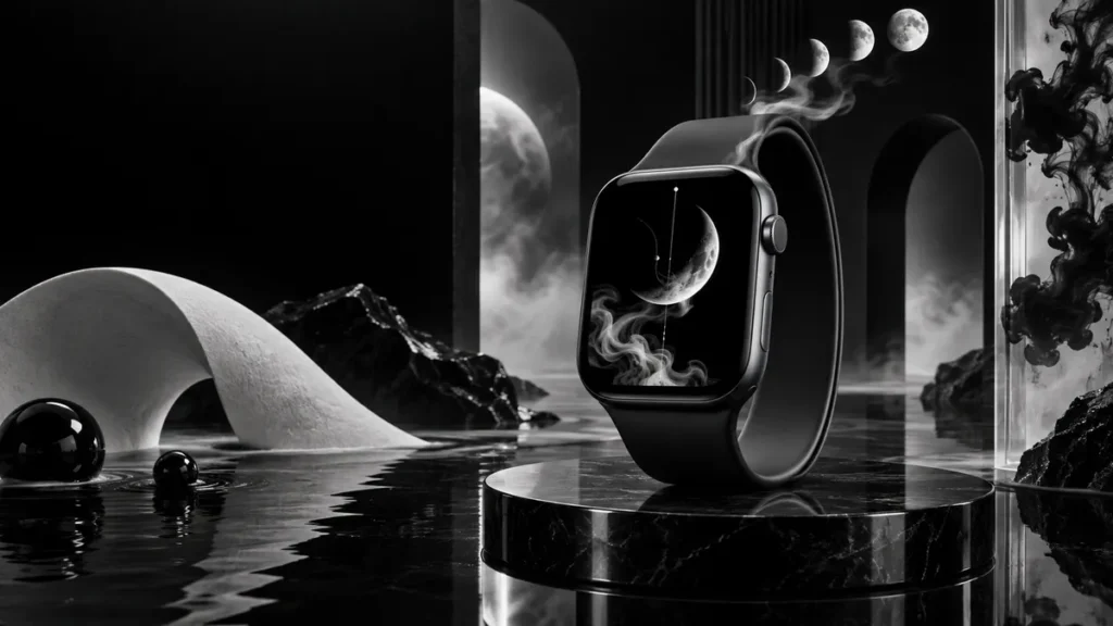 Apple Watch monochrome wallpaper black and white moon phases smoke design