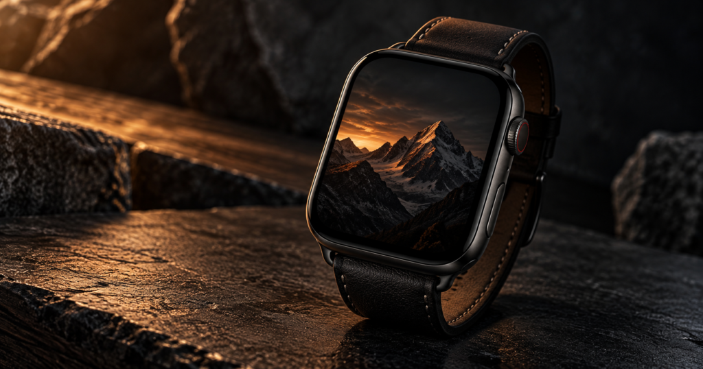 Apple Watch wallpaper for men dark mountain silhouette leather band