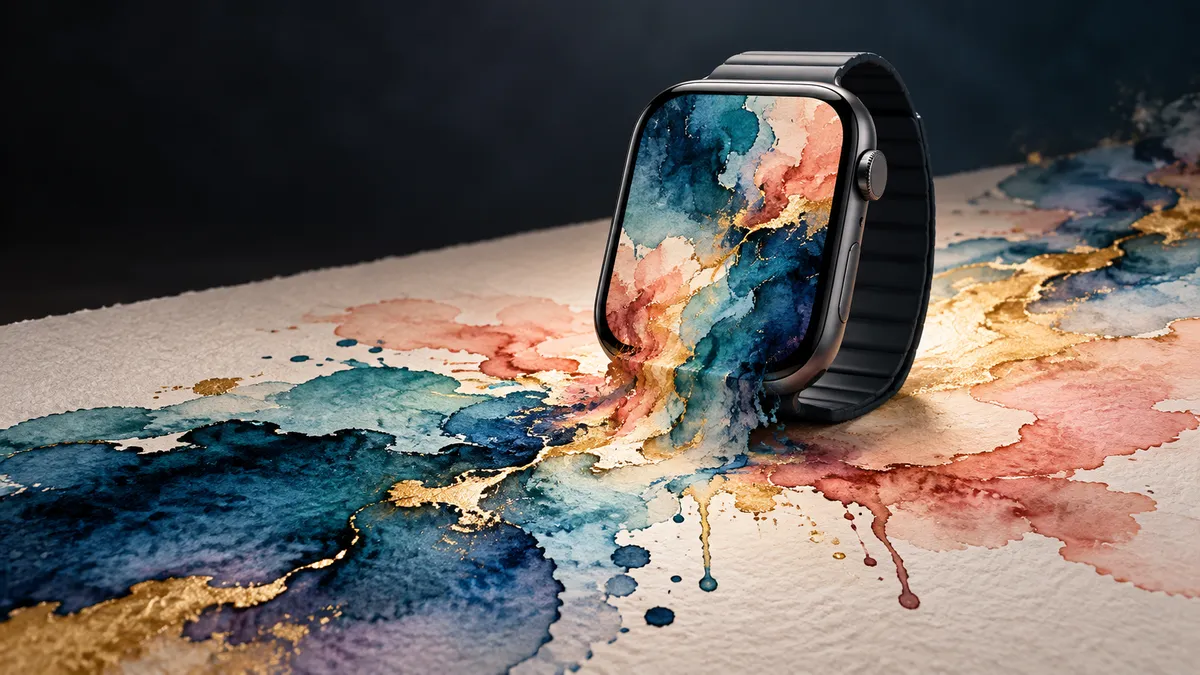 Apple Watch watercolor wallpaper paint splash blue gold