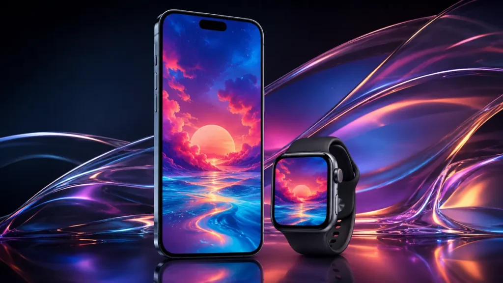 Matching Apple Watch and iPhone wallpaper sunset ocean coordinated set