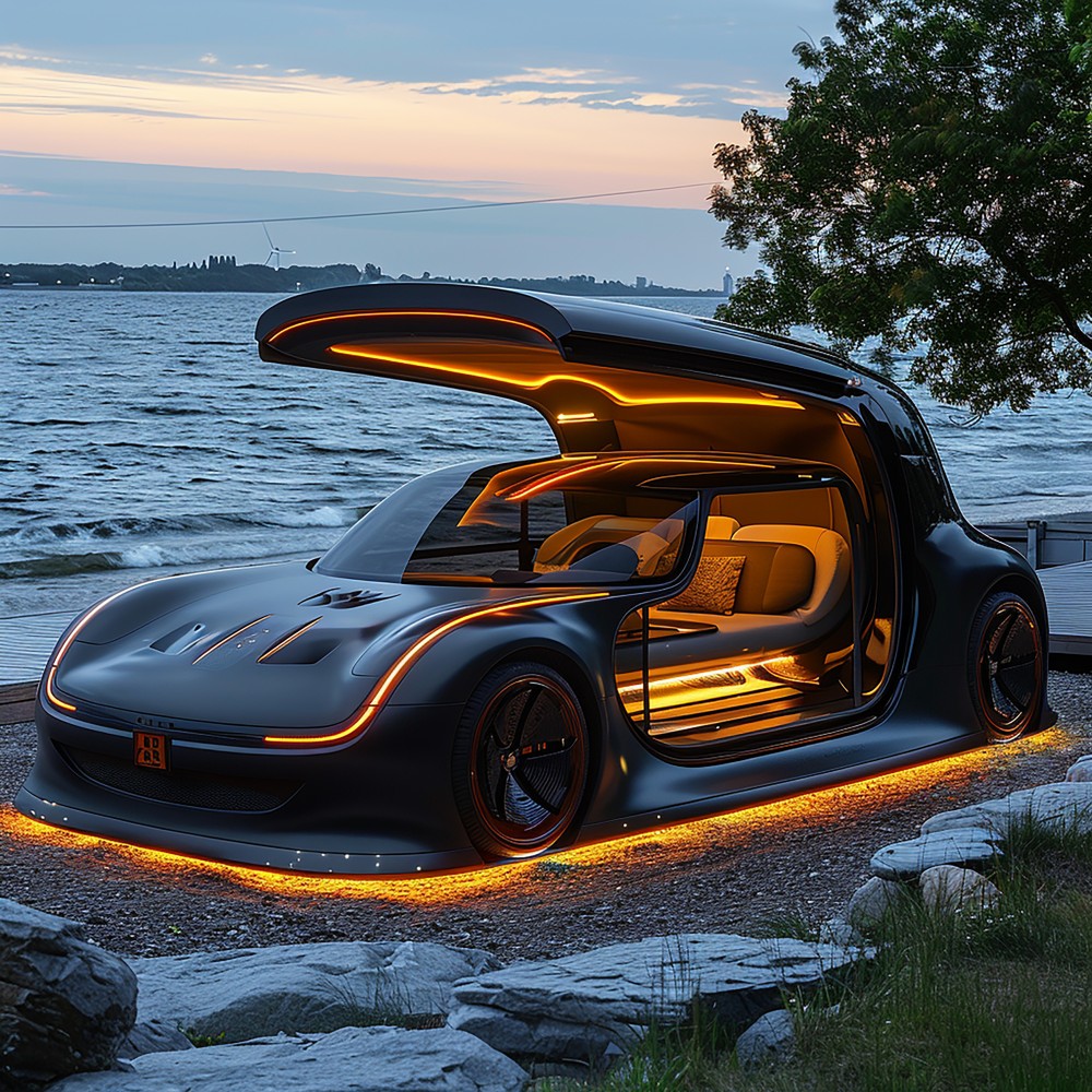 Futuristic car neon glow Apple Watch wallpaper
